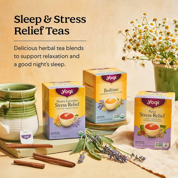 Yogi Tea Stress Relief & Relaxation Variety Sampler - 16 Bags per Pack (5 Packs) - Organic Relaxing Tea Sampler Set - Calming, Comforting