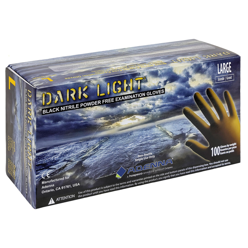 Adenna Dark Light 9 mil Nitrile Powder Free Exam Gloves (Black), Large - Box of 100 (DLG676) Large (Pack of 100)