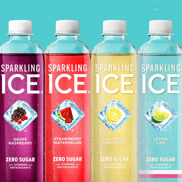 Sparkling Ice Blue Variety Pack, Zero Sugar Sparkling Water, with Vitamins and Antioxidants, 17 fl oz, 12 count (Classic Lemonade, Strawberry