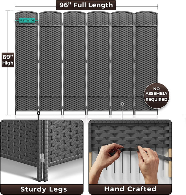 Sorbus 6 Panel Room Divider 6 Ft. Tall - Privacy Screen, Extra Wide Double Hinged Panels, Mesh Hand-Woven Design, Partition Room Dividers and