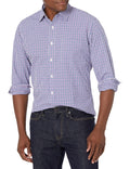 Amazon Essentials Men's Regular-Fit Long-Sleeve Casual Poplin Shirt, Button Front, Business Casual, Collared Regular Fit Blue Purple Gingham X-Large