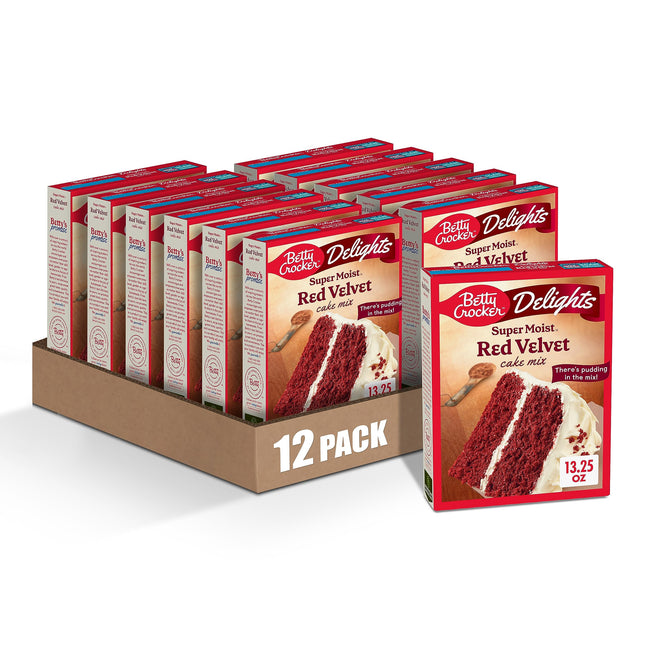 Betty Crocker Delights Super Moist Red Velvet Cake Mix, 13.25 Oz. (Pack of 12)