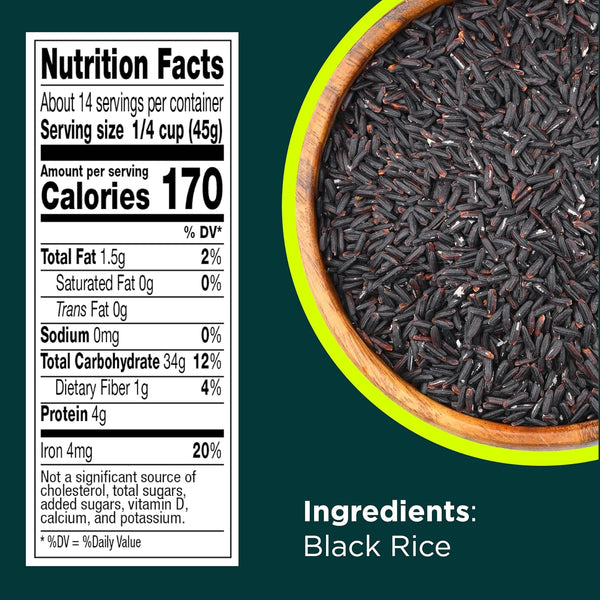RiceSelect Black Rice, Whole-Grain, Gluten-Free, Non-GMO, and Vegan Rice, Kosher, 22oz Jar (Pack of 1) 22 Ounce (Pack of 1) Black Rice