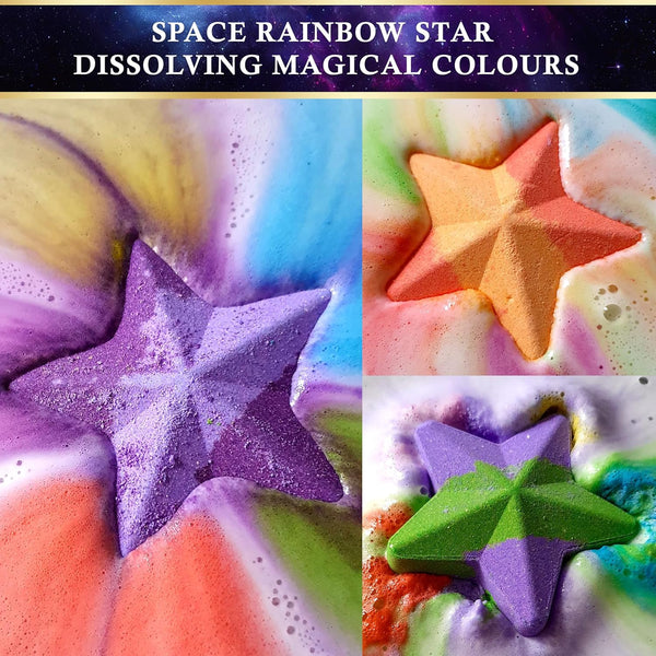 Space Rainbow Star Bath Bombs / 6 X 2.8Oz Luxury Bath Bomb Gift Set/Natural Essential Oils/Colourful Bubble and Non-Staining/Vegan, Cruelty