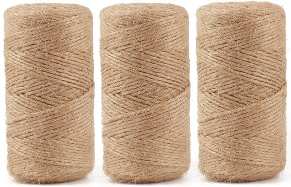 984 FT Natural Jute Twine, 3ply Thin Ribbon Hemp Twine for Gardening, Plant, Gift Wrapping, Art, Wedding Decoration, Packing, Bulk (3 Roll) 984 FT