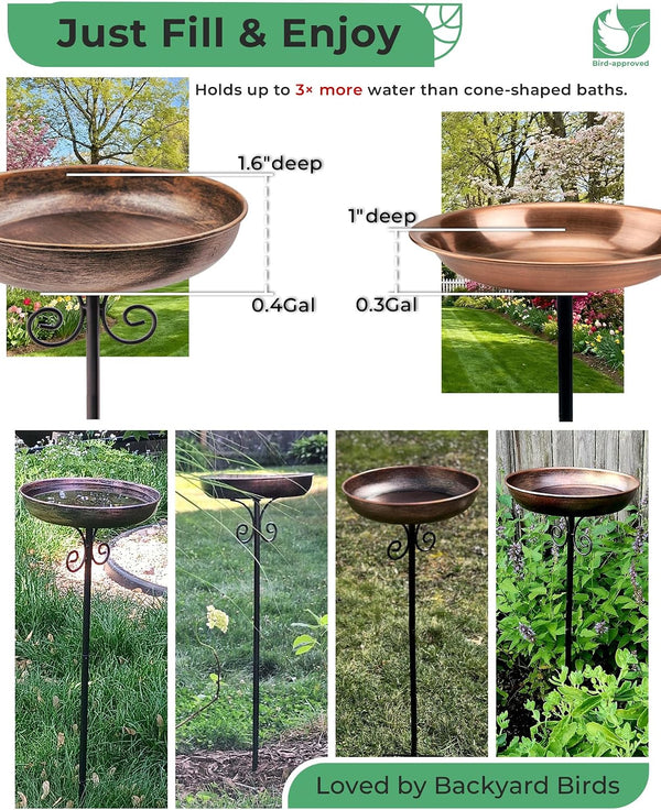 10" Small Metal Bird Bath with Stake, Outdoor Birdbath for Garden 10 "diameter, 1.6" depth