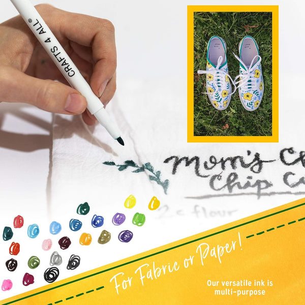 Crafts 4 All Fabric Pens for Clothes - Pack of 24 No Fade, Fabric Markers Permanent for Textile - No Bleed, Machine Washable Shoe Markers for