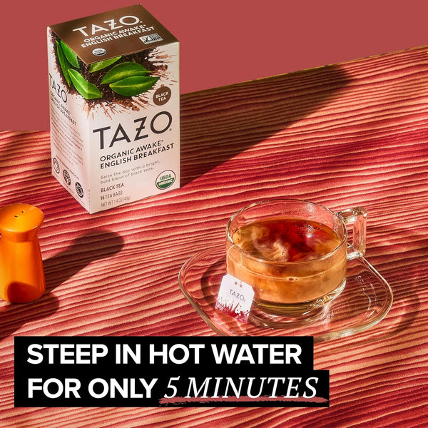 TAZO Organic Awake English Breakfast Black Tea, Black Tea with Caffeine, 144 Total Bags (36Ct - Pack of 4)