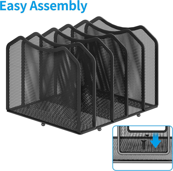 Simple Trending 5-Section Vertical File Organizer, Black 5 Section-Black