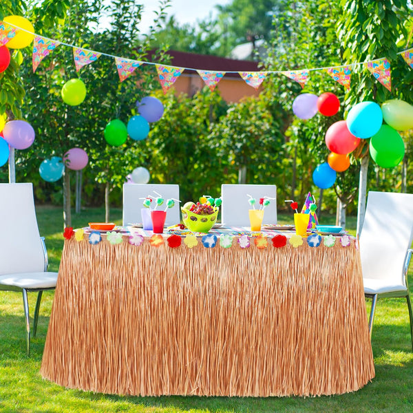 108x29.5In Hawaiian Grass Table Skirt for Summer Luau Party Decorations Straw Yellow 1 Pack