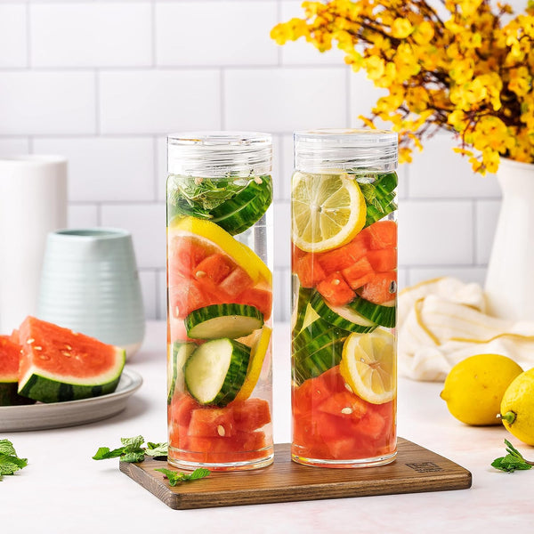 Glass Water Bottles - 4 Pack Wide Mouth Juice Bottles with Clear Lids for Juicing, Smoothies, Fruit Water, Teas, Beverage Storage - 16Oz,
