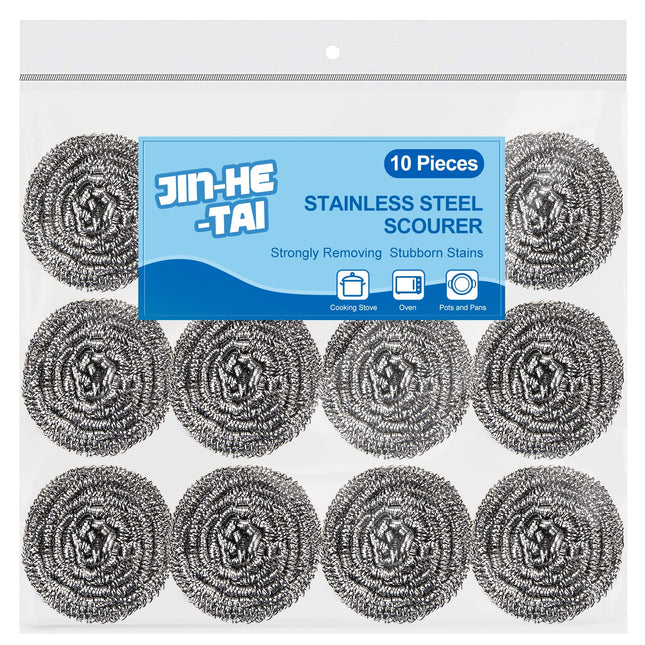 10 Pack Stainless Steel Scrubber, Steel Wool Srubber for Scouring Stubborn Messes from Pots and Pans, Stoves,Broiler Racks,Grills and More Silver