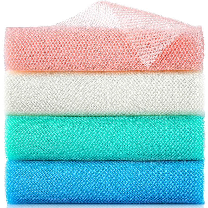 4 Pieces African Exfoliating Net, Long African Net Sponge, Nylon African Net Cloth, Exfoliating Washcloth, Body Scrubbers for Use in Shower, Back