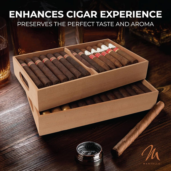 Mantello Cigars Spanish Cedar Cigar Tray - Adjustable Divider, Fits Large Humidors, for Humidor or Walk-in Closet 12.5" x 7.5"x 2.25