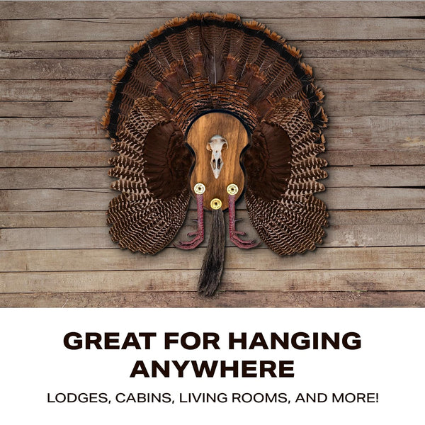 Ultimate Turkey Plaque by Illusion | Turkey Mounting Kit | Rustic Wall Mount Display Plaque | European Turkey Skull Included | Turkey Beard, Fan,