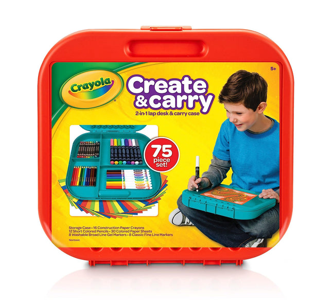 Crayola Create 'N Carry Art Set (75Pcs), 2-In-1 Lap Desk & Carrying Case, Art Ki