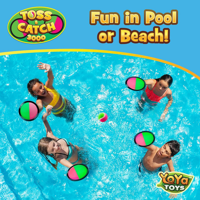 Yoya Toys Toss and Catch Ball Game Toy Set - 4 Paddles & 4 Sticky Balls - Fun Ki