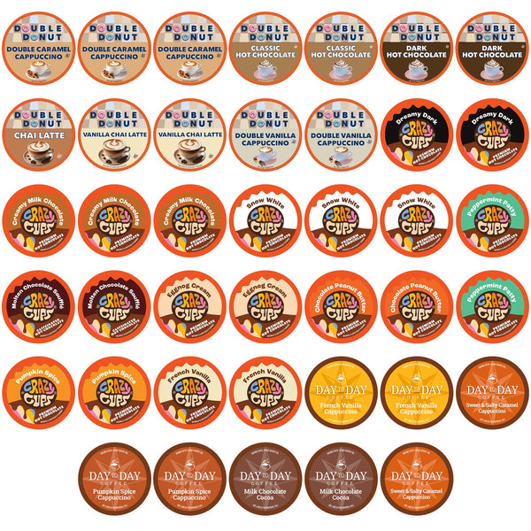 Crazy Cups Cappuccino & Hot Chocolate Variety Pack, Gift Set for Keurig K Cup Machines, 40 Count Hot Cocoa and Cappuccino Variety 40 Count (Pack of 1)