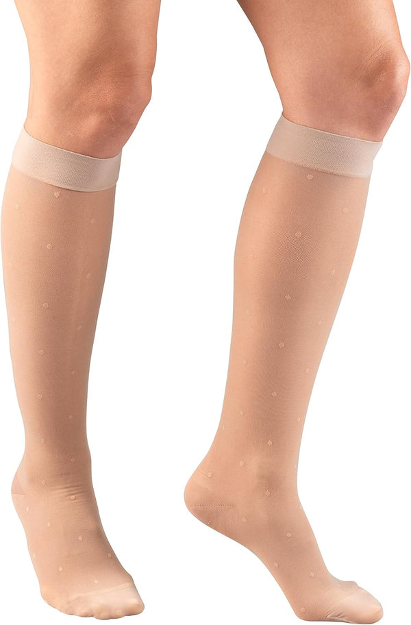 Truform Sheer Compression Stockings, 15-20 mmHg, Women's Knee High Length, Dot Pattern, Nude, Medium Nude Medium (1 Pair) Dot Pattern