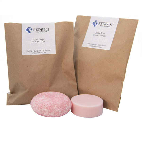 Fresh Berry Shampoo Bar 3 oz and Conditioner Bar 1 oz , Made in the USA, Zero Waste, No Plastic, SLS Free, Paraben Free, Biodegradable