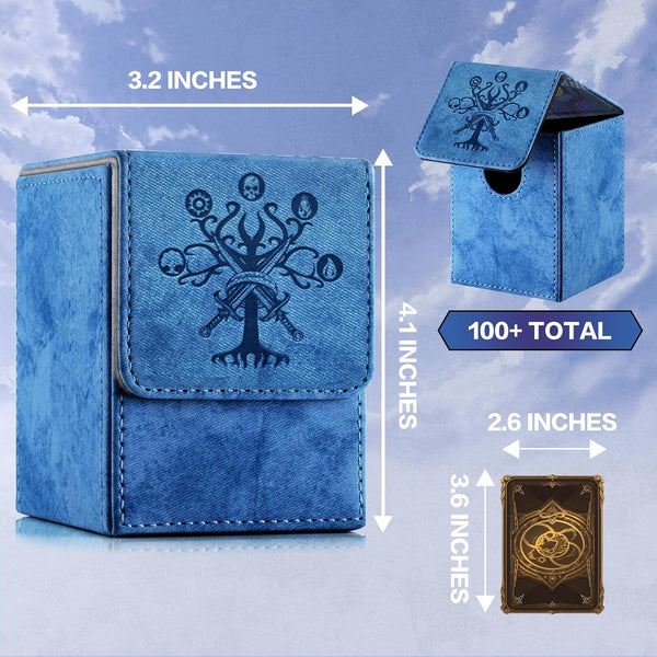 MTG Commander Deck Box with 2 Dividers, Fits 100+ Single Sleeved Cards, Strong Magnet Magic Gathering Deck Box, PU Leather Trading Card Storage