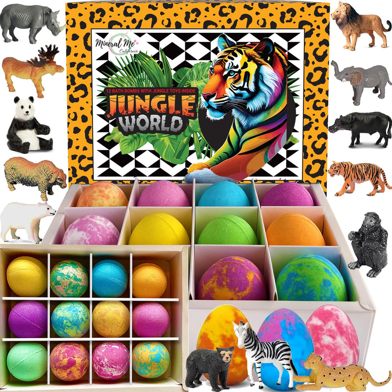 Bath Bombs for Kids with Surprise Inside, 12 pk Kids Bath Bombs with Toys | Bath Bombs with Jungle Toys, Organic, Natural, Skin-Moisturizing