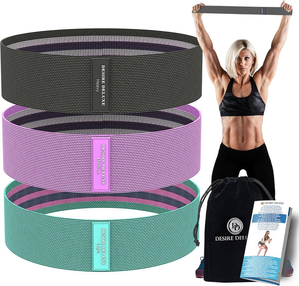 Desire Deluxe Premium Resistance Bands Set – Fabric Stretch Bands for Strength Training, Physical Therapy, Pilates & Yoga, Non-Slip Workout Bands