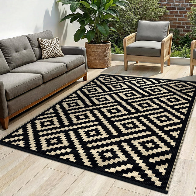 Outdoor Rug for Patio - Waterproof Plastic Straw Camping Rugs 4X6 Ft, Reversible
