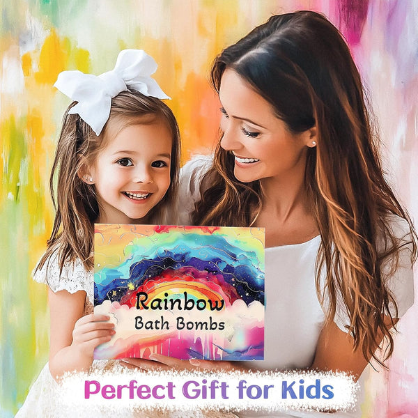 Rainbow Bath Bombs for Kids - 4 Pcs Handmade Natural Kids Bath Bombs, Organic Bubble Bath for Girls, Birthday Gifts for Kid Girl