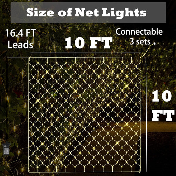 LED Net Lights, 270L 10×10 FT Outdoor Mesh Lights for patio, Pergolas 270LED 10×10FT Net lights Connectable