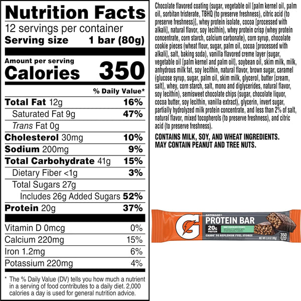 Gatorade Whey Protein Bars, Mint Chocolate Crunch, 2.8 oz bars (Pack of 12, 20g of protein per bar) Mint Chocolate Crunch 2.8 Ounce (Pack of 12)