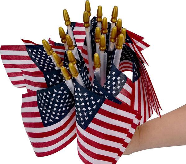 12 Pack Small American Flags on Stick Small US Flags/Mini American Flags for Outside 4x6 Inch American Hand Held Stick Flags with Kid-Safe Spear