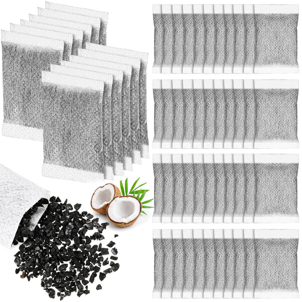 Lounsweer 100 Pcs Activated Charcoal Water Filter Coconut Shell Distiller Filters Activated Charcoal Sachets for Most Replacement Countertop Water