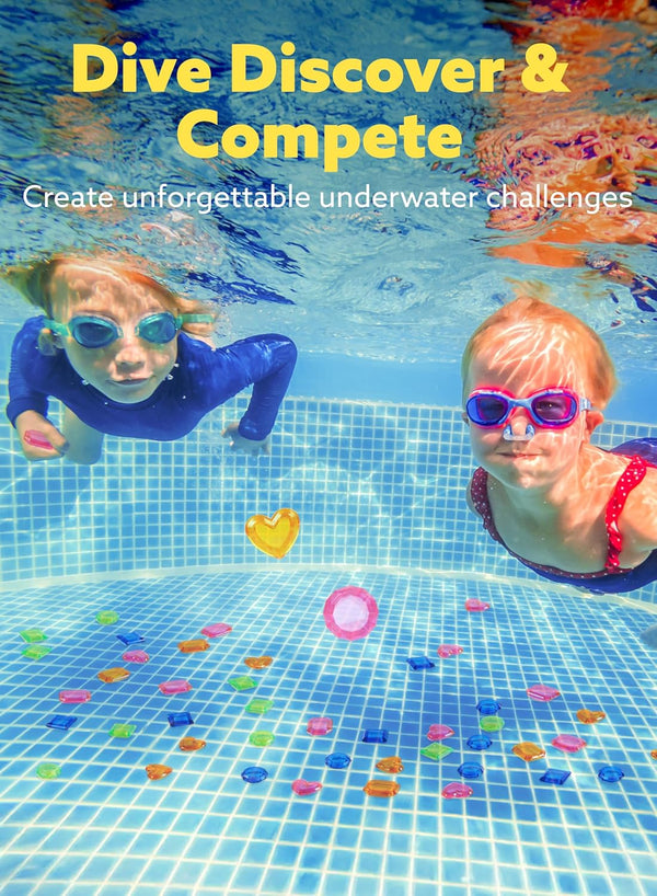JOYIN 4-In-1 Diving Pool Toys,Underwater Seek and Find Gems Game Set Waterproof,Swiming Pool Toys for Kids with Mesh Bag, Water Gifts for Summer