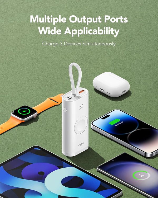 Portable Charger for Iphone & Apple Watch, 10000Mah Power Bank with Built-In Cable, 20W Fast Charging Battery Pack Compatible with Iphone