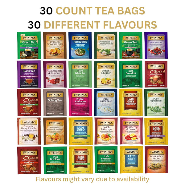Twinings Tea Bags Sampler Assortment Variety Pack (30 Count) 30 Different Flavors for Tea Lovers: Her, Him, Women, Men, Couples, Family, Friends,
