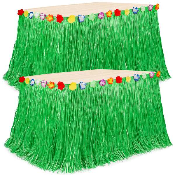 Hawaiian Party Table Skirt Decorations, 2PCS Green Luau Party Table Skirt Decorations, 108 X 29.5" Grass Skirts Luau Party Favors, Luau Table
