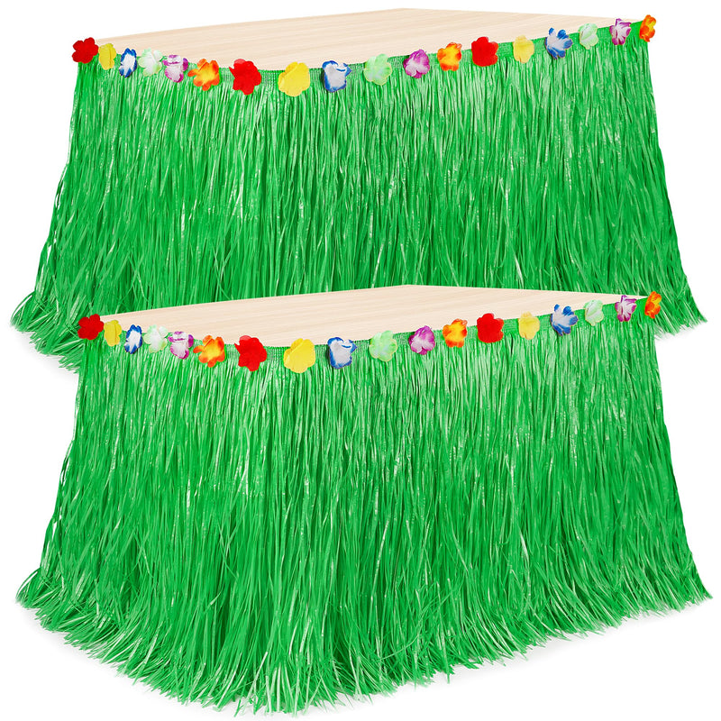 Hawaiian Party Table Skirt Decorations, 2PCS Green Luau Party Table Skirt Decorations, 108 X 29.5" Grass Skirts Luau Party Favors, Luau Table