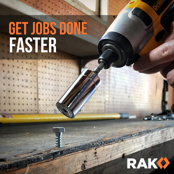 RAK Super Universal Socket Tool, 7-19mm Universal Socket Wrench Set, Gator Grip with Power Drill Adapter Set, Valentine's Day Gift, Ideal Cool