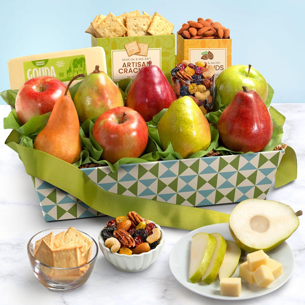 A Gift Inside Classic Fresh Fruit Basket Gift with Crackers, Cheese and Nuts for Holiday, Thank You, Birthday, Get Well, Anniversary, Corporate