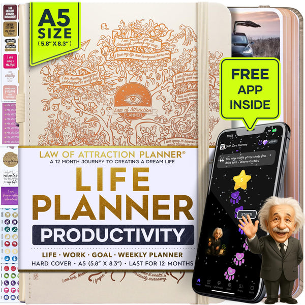 Life Planner - Undated Weekly & Monthly Planner, 12-Month Journey to Increase Productivity | Gratitude Journal, Life Organizer & Goal Journal |