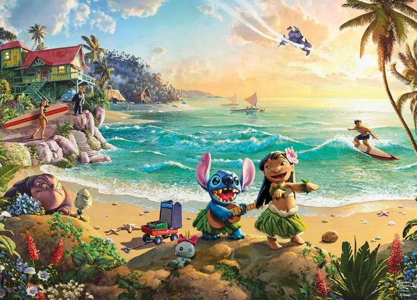 Ceaco - Thomas Kinkade Disney Lilo & Stitch 1000 Piece Jigsaw Puzzle, Premium Recycled Board, Made in USA, Includes Full-Color Poster, 26.75 x