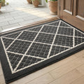 DEXI Front Door Mat Indoor Entryway 17x30 Inside Entrance Doormat Dark Grey | Non Slip Low Profile Thin Absorbent Washable Entry Mats for House