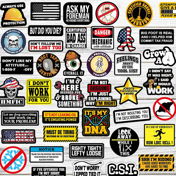 150 PCS Funny Hard Hat Stickers for Adults Dark Humor, Hilarious Decals for Tool Box, Helmet, Blue Collar Prank Meme Vinyl Waterproof Gift for