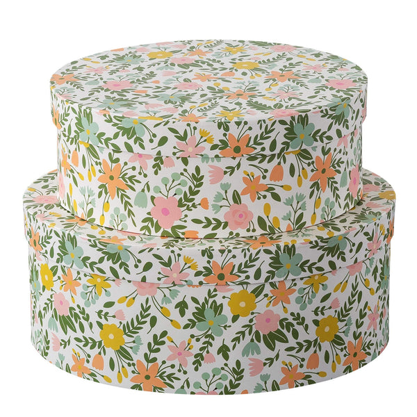 Soul & Lane Spring Fling Oval Decorative Keepsake Boxes with Lids - Set of 2: Floral Pattern Cardboard Containers, Stackable Retro Mache