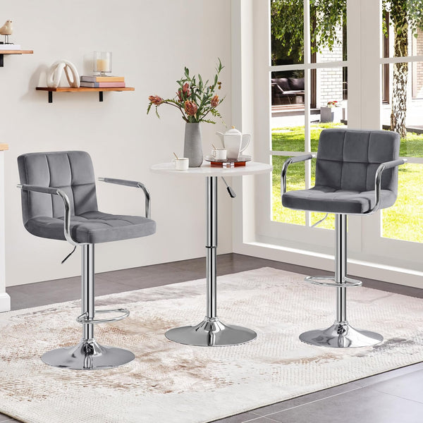 Yaheetech Counter Height Bar Stools Set of 2 Velvet Swivel Barstools for Kitchen Stool Height Adjustable Counter Stool Barstools with Armrest,