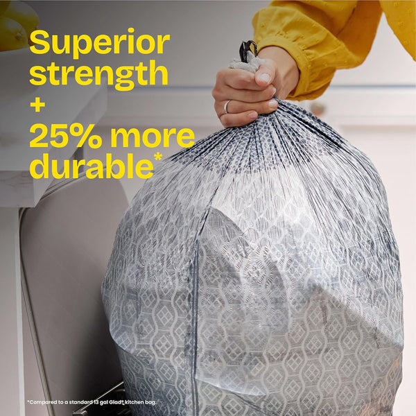 Glad ForceFlex MaxStrength Kitchen Trash Bags, Rip and Tear Resistant, Fresh Clean Scented Large Garbage Bags, Odor Control, Febreze Freshness, 20