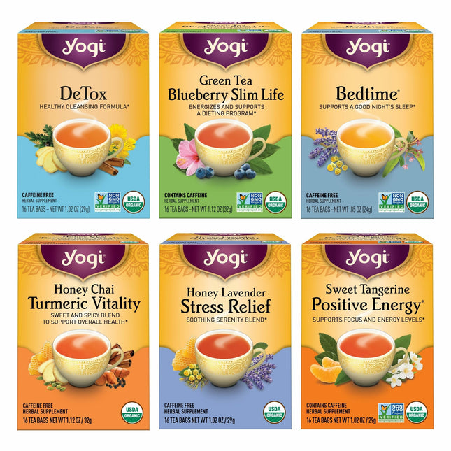 Yogi Tea Favorites Variety Sampler - 16 Bags per Pack (6 Packs) - Organic Tea Gi