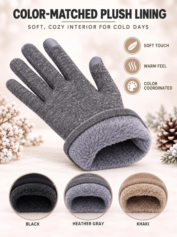Patelai 3 Pairs Women's Winter Gloves Touchscreen Texting Color Set 1