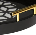 Kate and Laurel Caspen Round Cut Out Pattern Decorative Tray with Gold Metal Handles, Black 15.5" Black